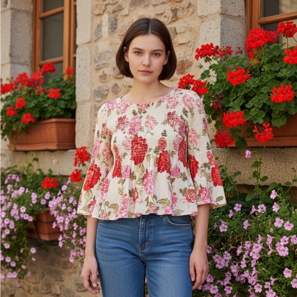 Jane & Delancey Smocked Peplum Top